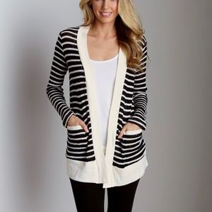 Splendid Stripe Open Front Cardigan Sweater Pocket